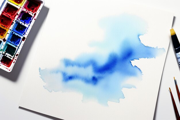 Aquarel splash inkt blauwe achtergrondafbeelding mooie kleur verf smudge effect eenvoudige achtergrond