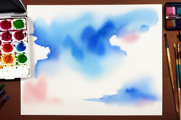 Aquarel splash inkt blauwe achtergrondafbeelding mooie kleur verf smudge effect eenvoudige achtergrond