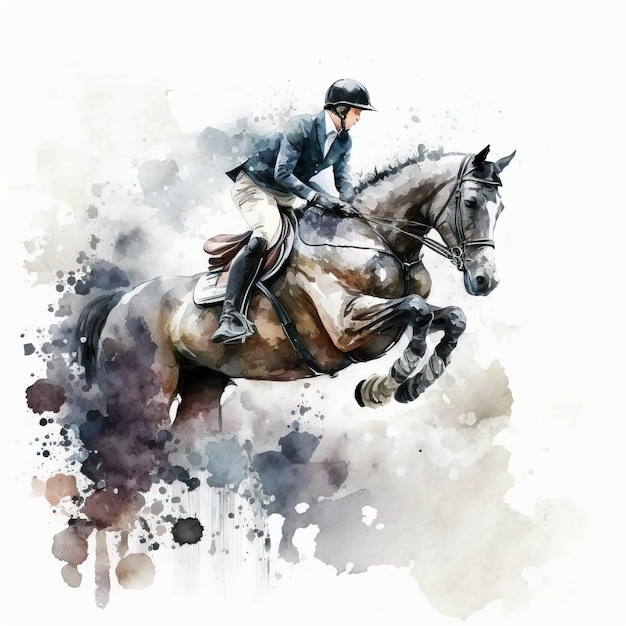 Aquarel sport creatieve illustratie paard springsport