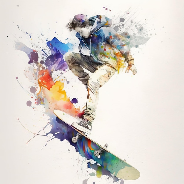 Foto aquarel sport digitale illustratie creatief skateboarden