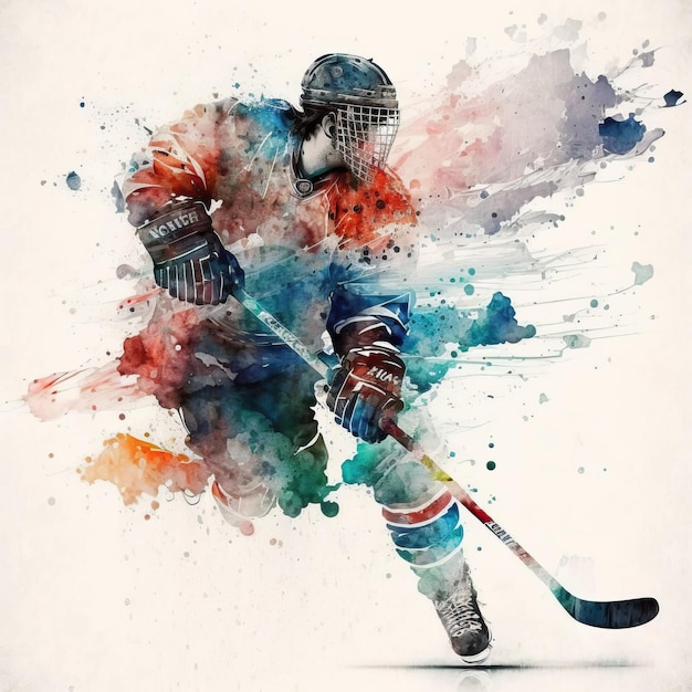 Aquarel sport kunst ijshockey