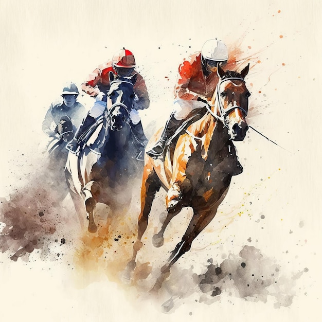 Aquarel sport kunst paardenrennen