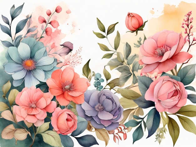 aquarel stijl achtergrond van bloemen bladeren natuur zachte kleuren frisheid pasteltinten botanisch