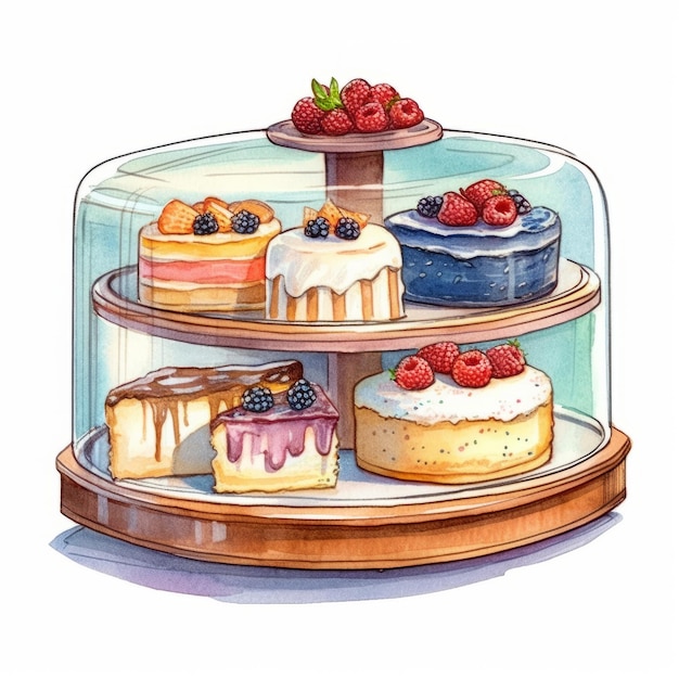 aquarel taarten met fruit