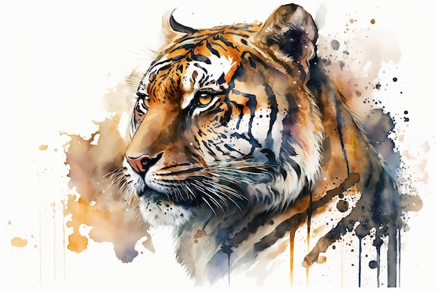 Aquarel tijger illustratie witte achtergrond Generatieve AI