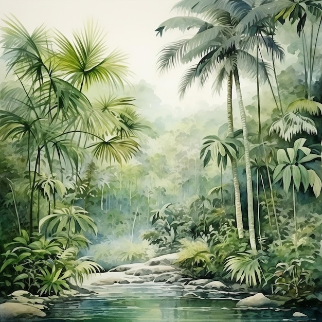 Aquarel tropisch bos