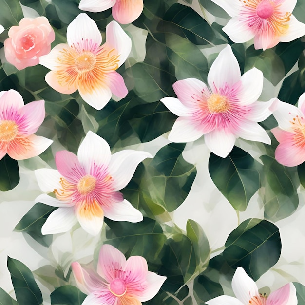 Aquarel Tropische bloemen planten achtergrond naadloze patronen