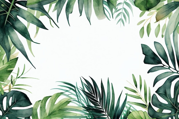 Aquarel Tropische Jungle Achtergrond Frame van Palm Tree LeaveGenerative AI