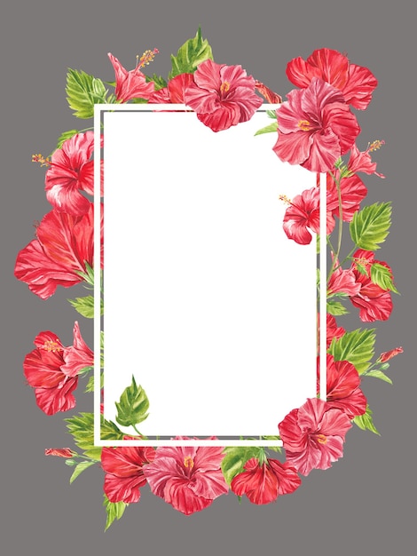 Aquarel tropische planten Hibiscus bloemen Frame voor inscripties Aquarel botanische illustratie Achtergrond met ruimte voor tekst Perfect voor wenskaarten bruiloft uitnodigingen banners