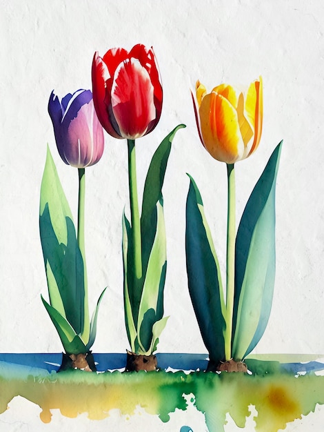 Aquarel Tulpen Schilderij Tulp Bloem Illustratie Reproductie JPG