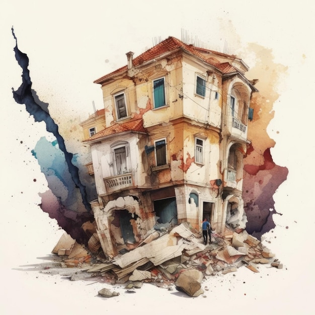 Foto aquarel turkije aardbeving illustratie geïsoleerd op een witte achtergrond