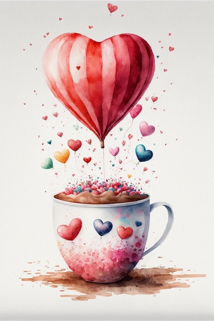 Aquarel Valentijnsdag koffie