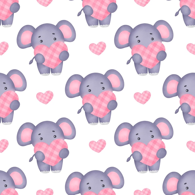 Aquarel Valentijnsdag met olifantenpatroon