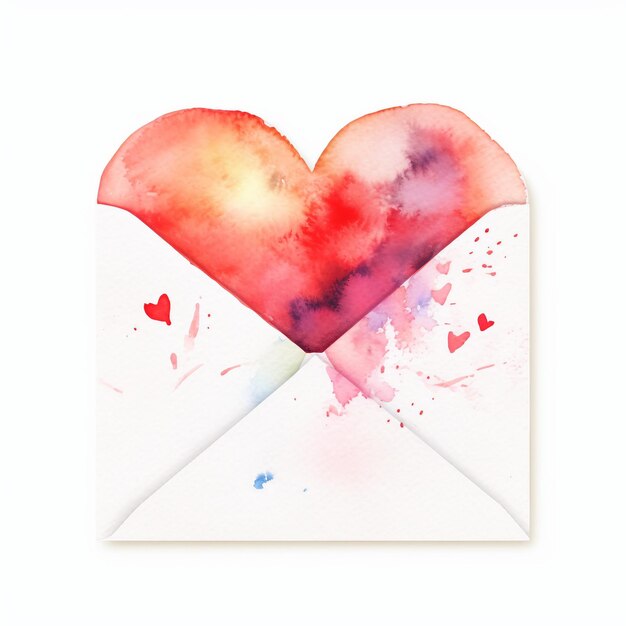 Aquarel Valentine's Day envelop met hartstempel op witte achtergrond gegenereerd door AI