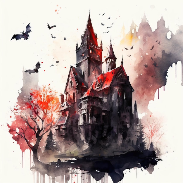 Aquarel Vampire Art Kasteel Creatief