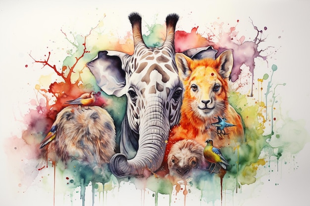 aquarel van dieren