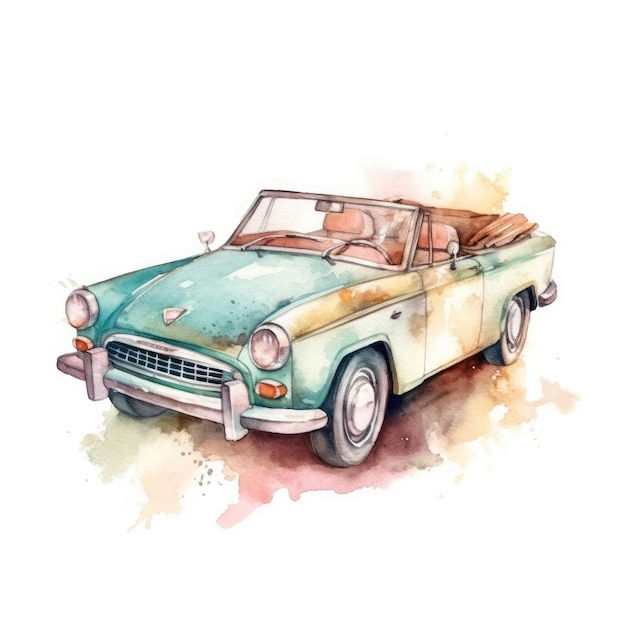 Aquarel van een cabriolet met de kap naar beneden