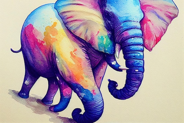 Aquarel van een olifant dieren hand tekenen aquarel