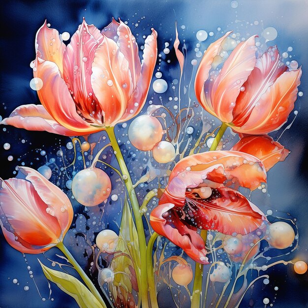 aquarel van tulpen decoraties wallpaper achtergrond