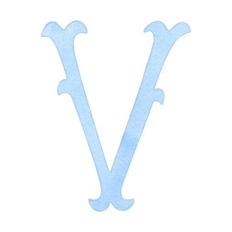 Foto aquarel vintage blauwe letter v alfabet voor initialen van het embleem