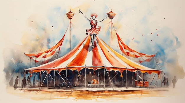 Aquarel Vintage Circus Acrobaat