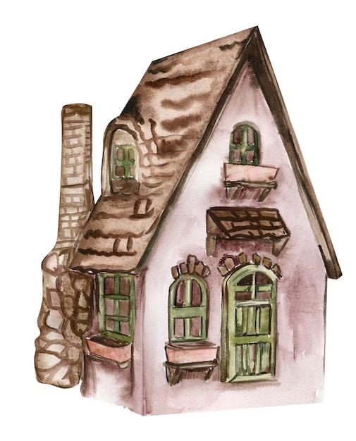 Aquarel vintage cottage huis