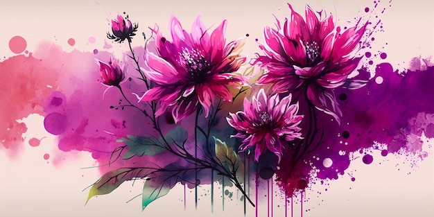 aquarel viva magenta bloemen achtergrond