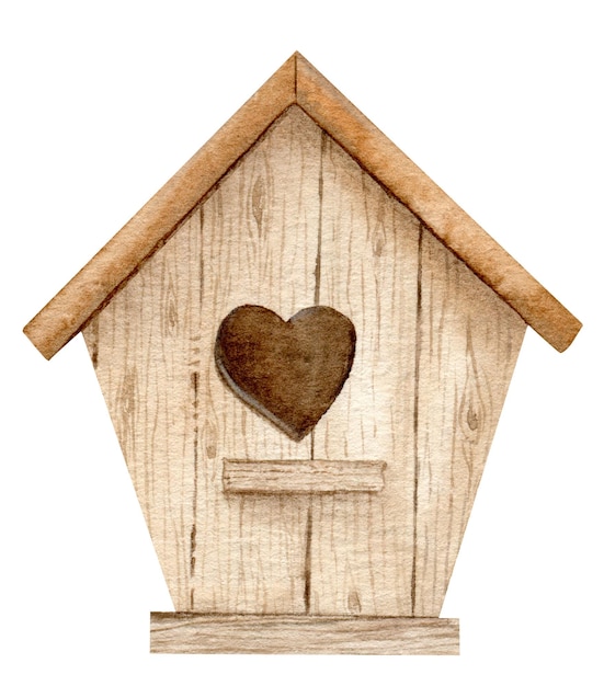 Aquarel vogelhuisje houten nestkast voorjaar illustratie