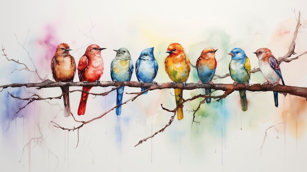 Aquarel vogels op draad