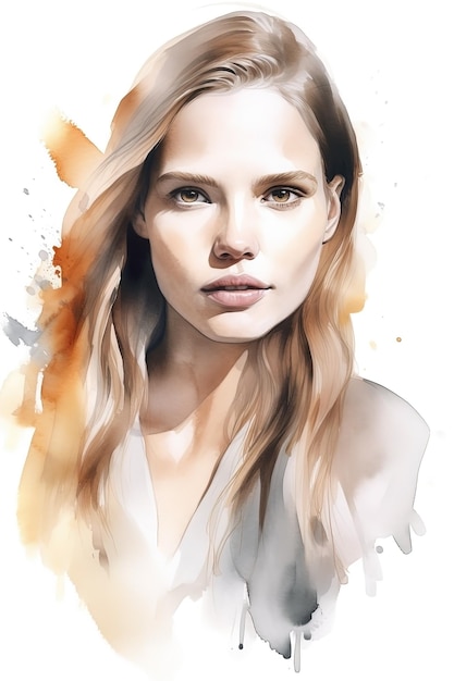 Foto aquarel vrouw portret mode illustratie op witte achtergrond ai gegenereerd