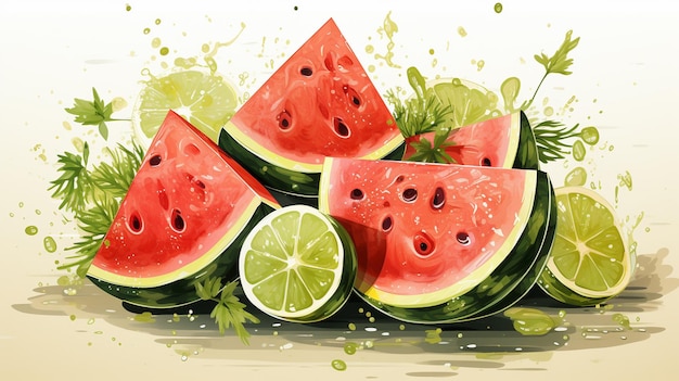 aquarel watermeloen plakjes illustratie