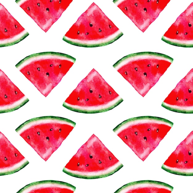 Aquarel watermeloen plakjes naadloze patroon op witte achtergrond