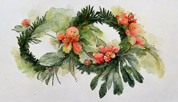 Aquarel winter kerstkrans op de witte geïsoleerde achtergrond Winter frame boeket Generatieve Ai