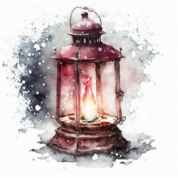 Aquarel Winter Lantaarn Kerstmis Illustratie