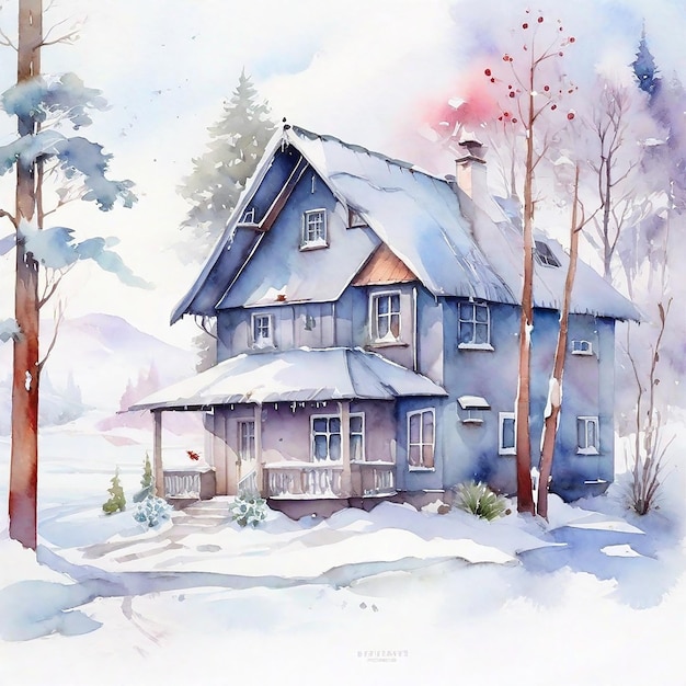 Aquarel Winterhuis Achtergrond