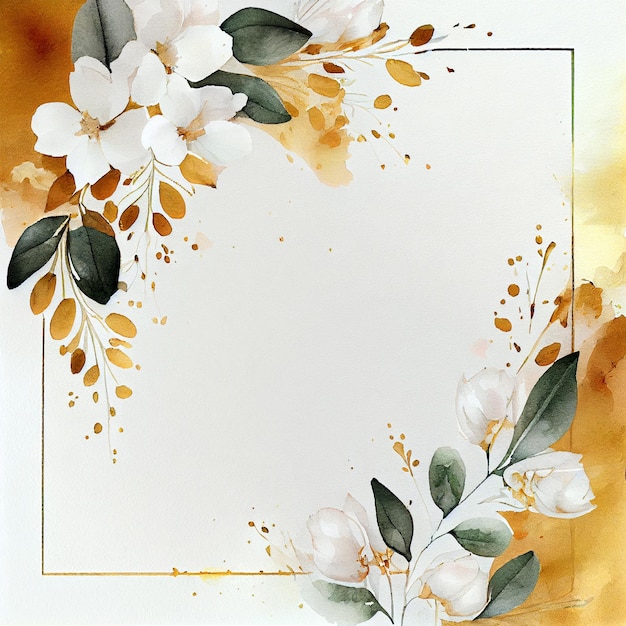 Aquarel witte en gouden bloemen achtergrond lente bloemen illustratie Generatieve AI