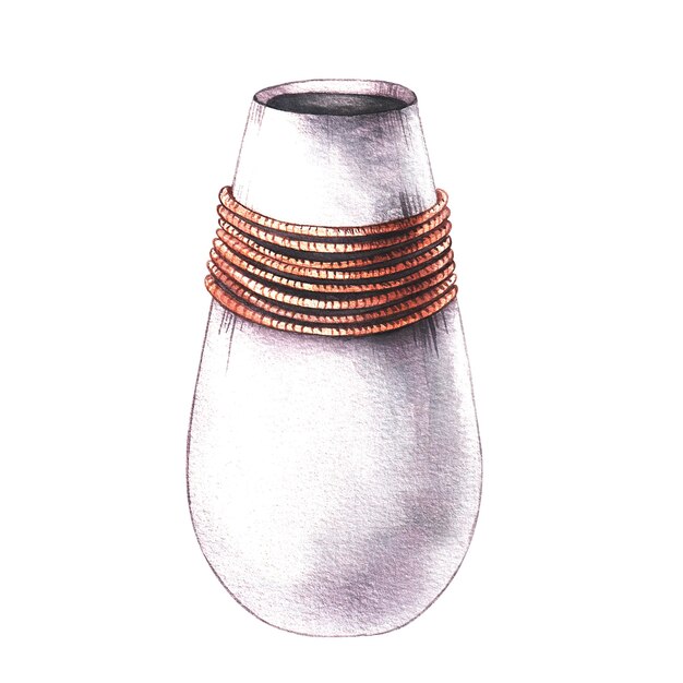 Aquarel witte vaas met ambachtelijke touw op een witte achtergrond
