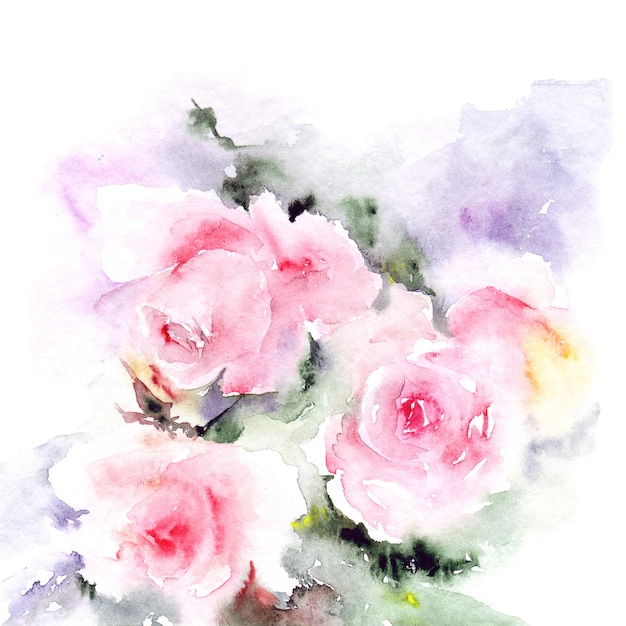 Aquarel zacht roze roze bloemen boeket schilderij voor bruiloft wenskaart ontwerp