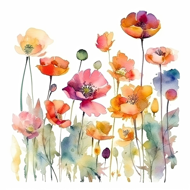 Aquarel zomerbloemen geïsoleerd op witte achtergrond