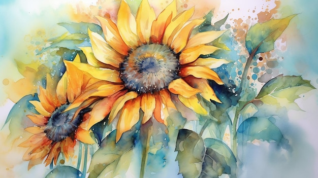 Aquarel zonnebloem aquarel bloemen generatieve AI