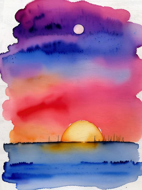 Foto aquarel zonsondergang schilderij landschap illustratie