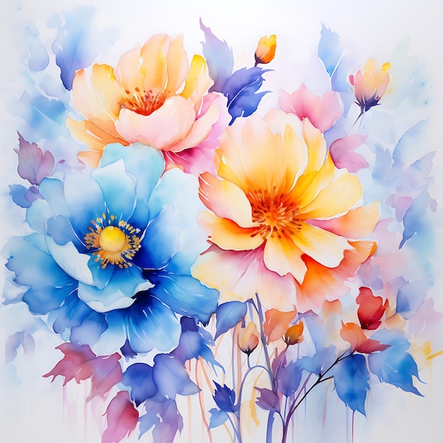 aquarelbloemen met aquarelachtergrond