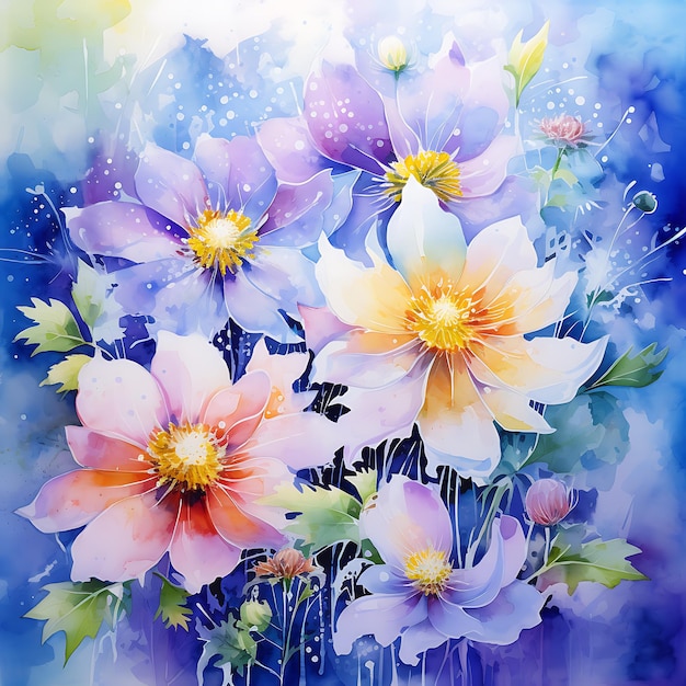 aquarelbloemen met aquarelachtergrond