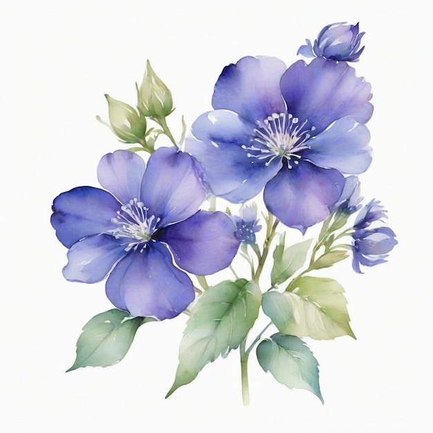 Aquarelillustratie van een boeket blauwe bloemen op een witte achtergrond