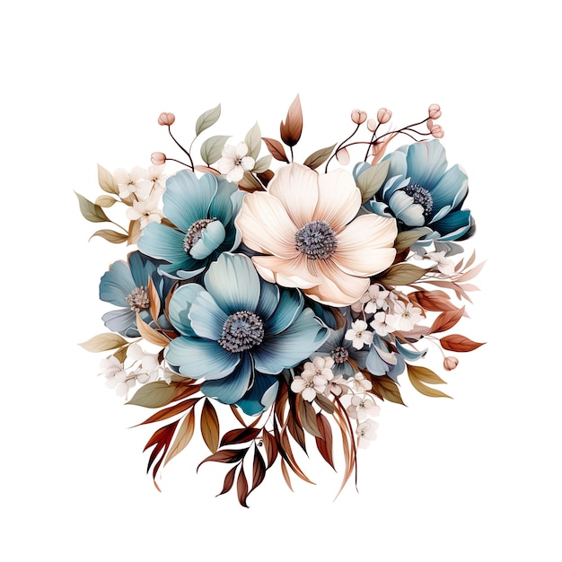 Foto aquarelillustratie van een boeket bloemen geïsoleerd op een witte achtergrond