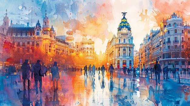 Foto aquarelillustratie van madrid spanje