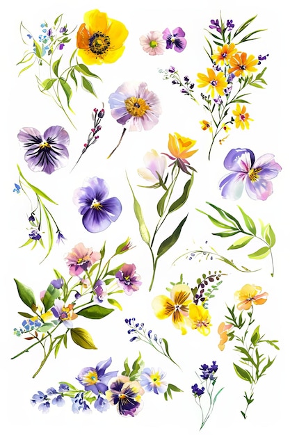 Aquarelillustratie van voorjaarsbloemen