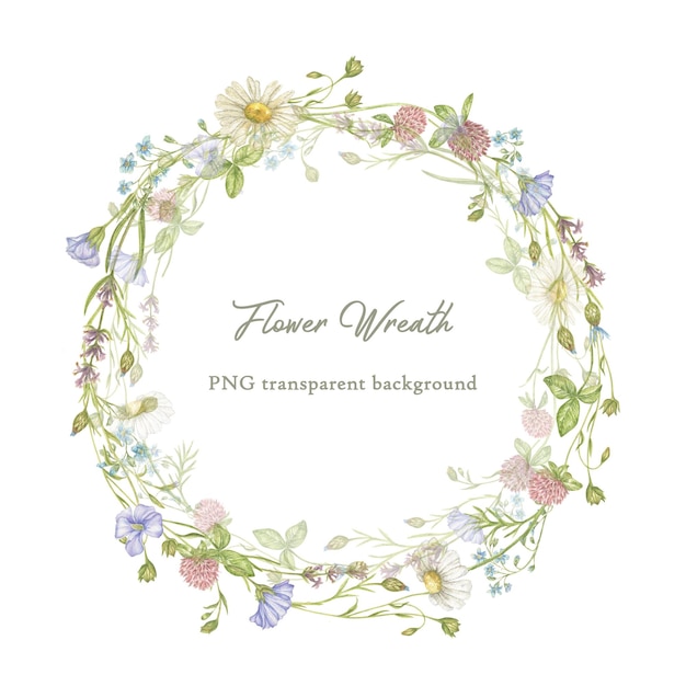 Aquarelkrans van wilde bloemen Elementen van bloemenontwerp Elegante illustratie van een bloemenframe