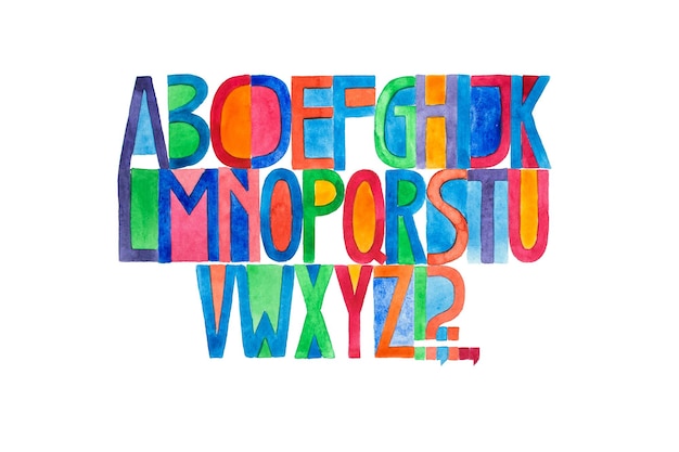 Aquarelle font hand drawn alphabet watercolor illustration