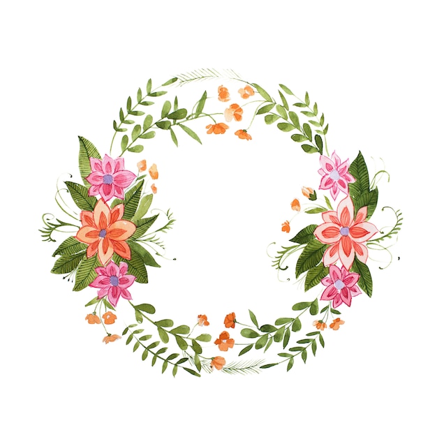 Aquarelle painting of floral wreath made of wild flowers isolated on white